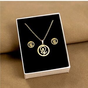 Fashion Cross Flower Stainless Steel Plating Jewelry Set 2 Pieces